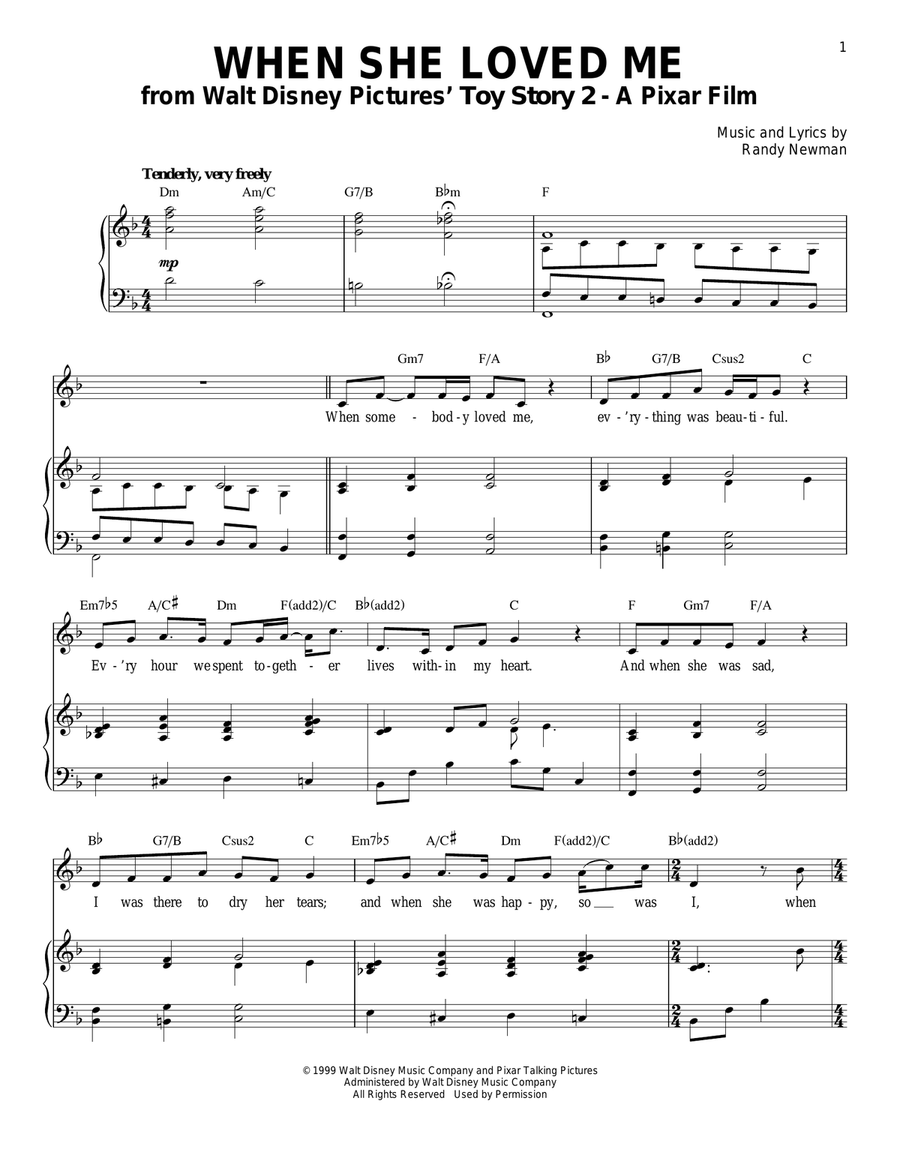 When She Loved Me (from Toy Story 2) Piano, Vocal scores gallery preview page 1