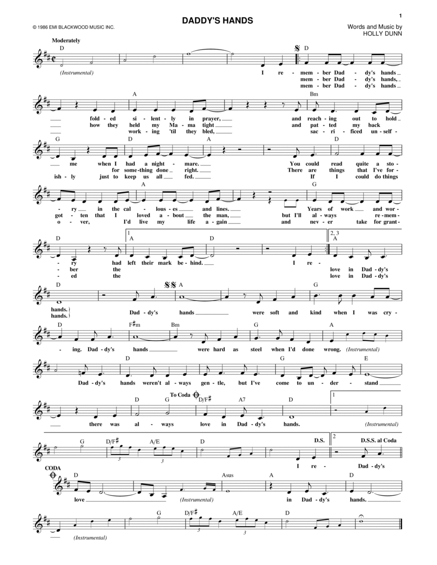 Daddy's Hands Piano scores gallery preview page 1