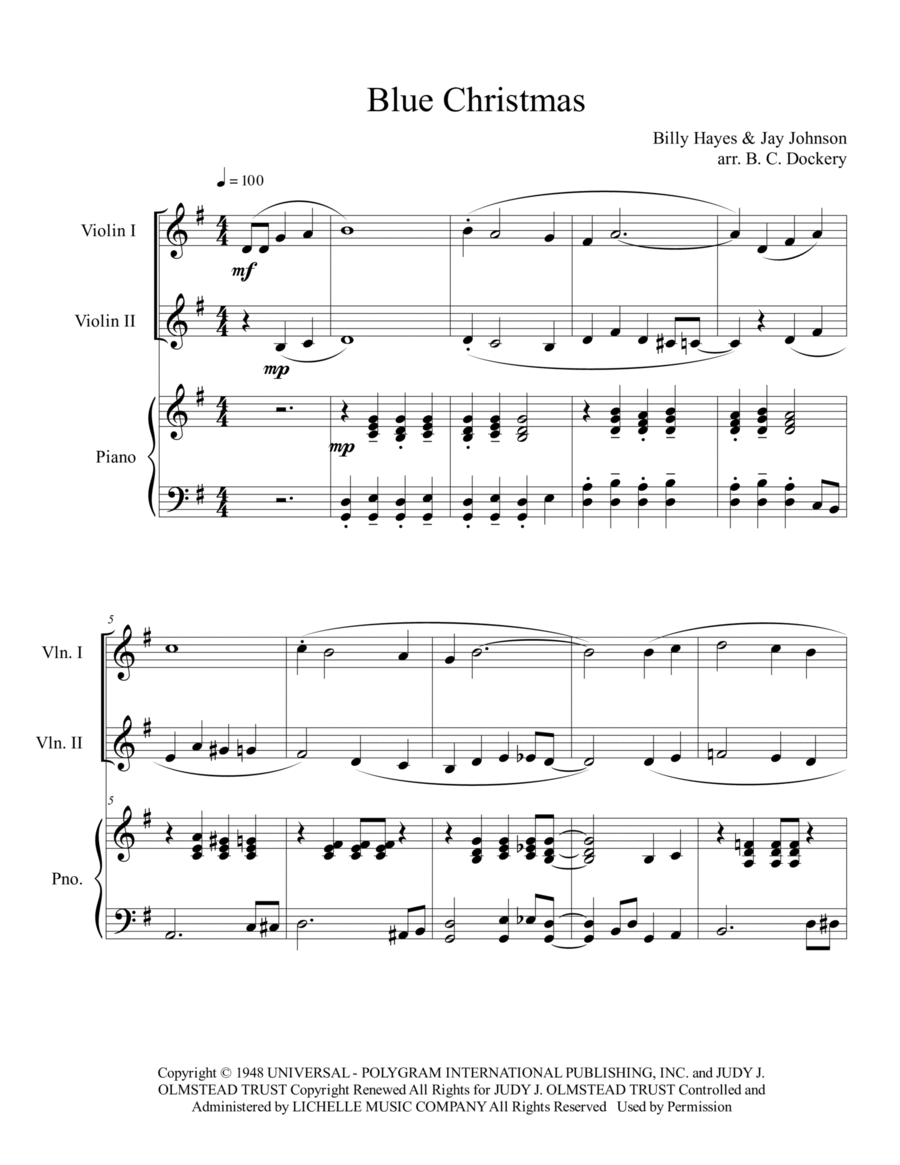 Blue Christmas String Duet scores gallery preview page 1