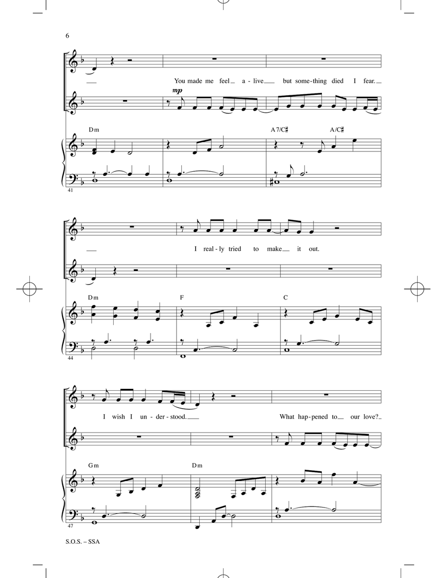 S.O.S. (arr. Audrey Snyder) SSA scores gallery preview page 5