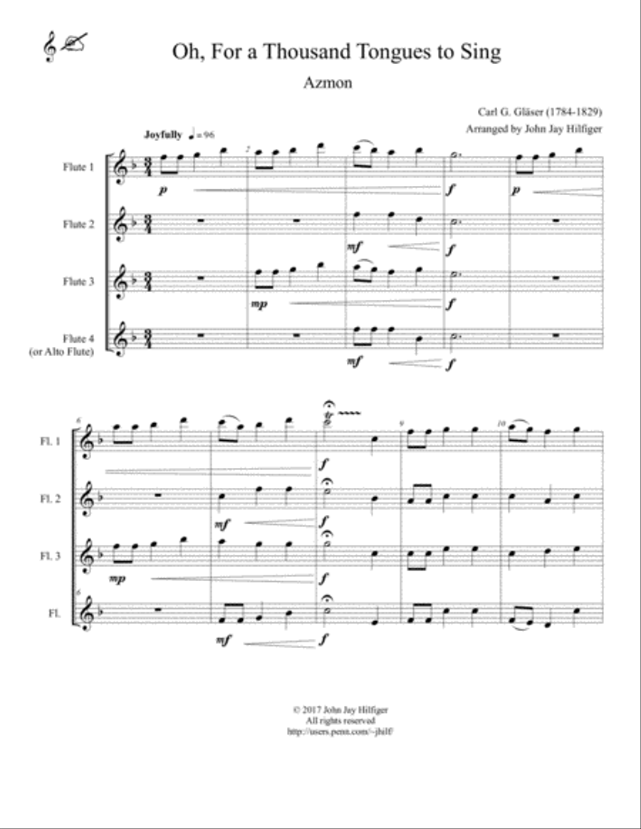 Oh, for a Thousand Tongues to Sing (Flute Quartet) Flute Quartet scores gallery preview page 3