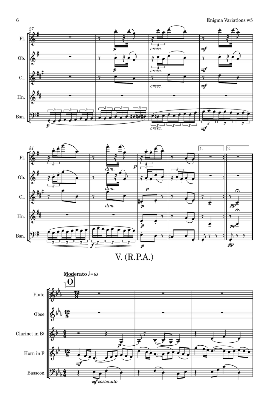Elgar: Theme and Eight Variations (including Nimrod) from Enigma Variations Op.36 - wind quintet Woodwind Quintet scores gallery preview page 6