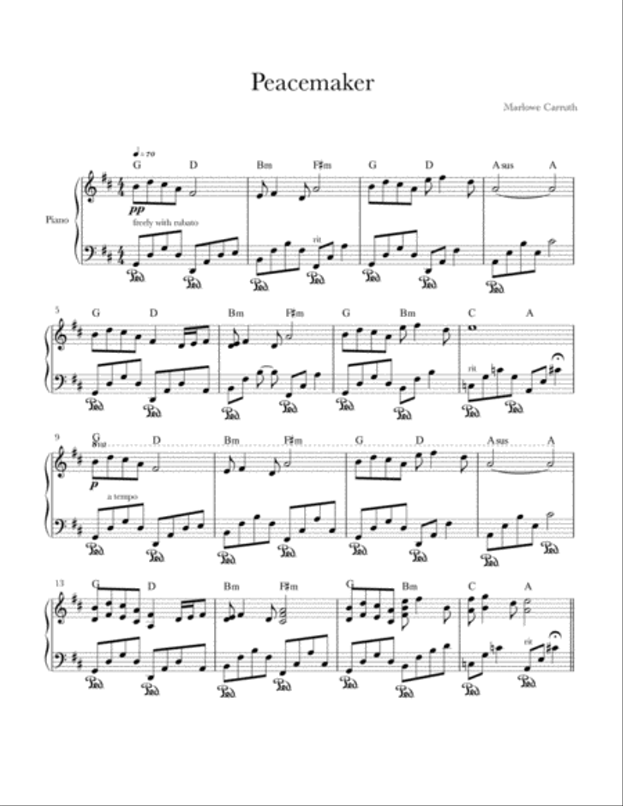 Peacemaker Piano Solo scores gallery preview page 1