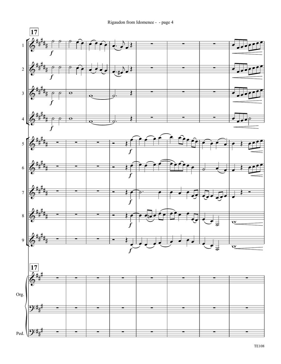Rigaudon from Opera Idomenee for Trumpet Ensemble with Organ Trumpet scores gallery preview page 5