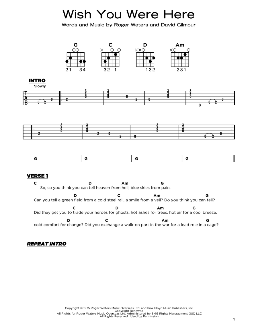 Wish You Were Here Acoustic Guitar scores gallery preview page 1