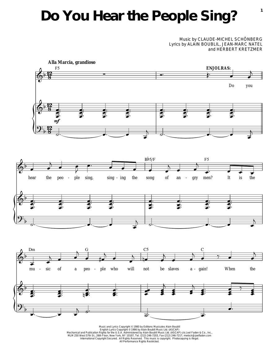 Do You Hear The People Sing? Piano, Vocal scores gallery preview page 1