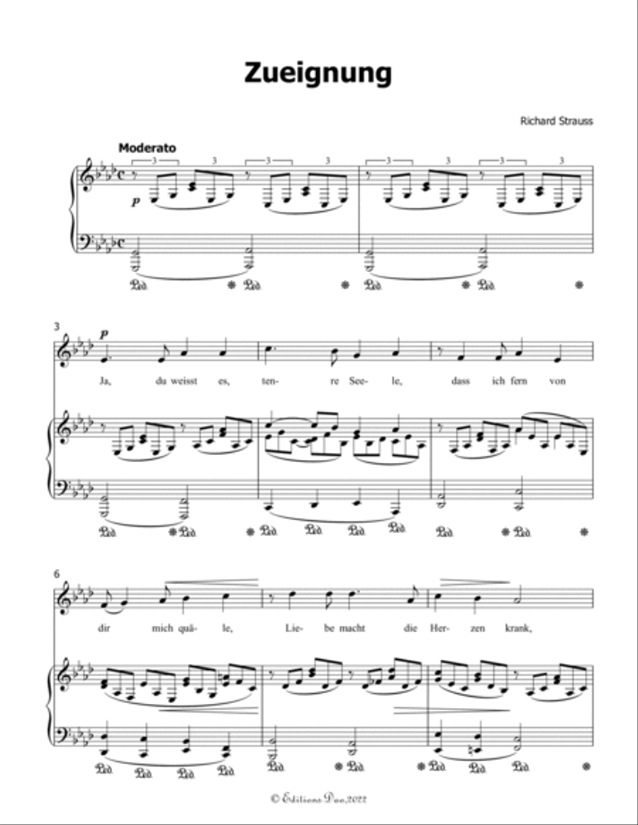 Zueignung, by Richard Strauss, in A flat Major Voice scores gallery preview page 3