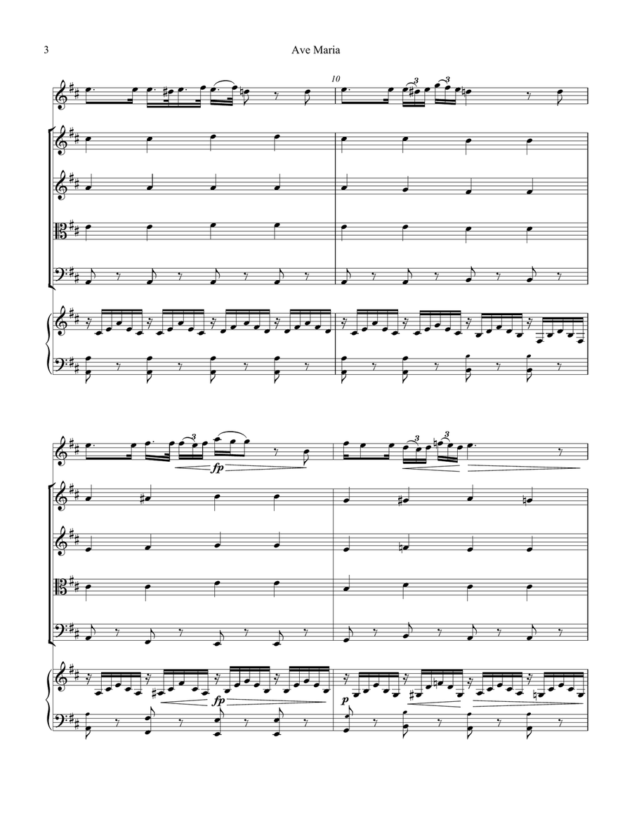 Ave Maria (Schubert) for chamber orchestra: voice, string quartet and piano (D Major) Chamber Orchestra scores gallery preview page 4