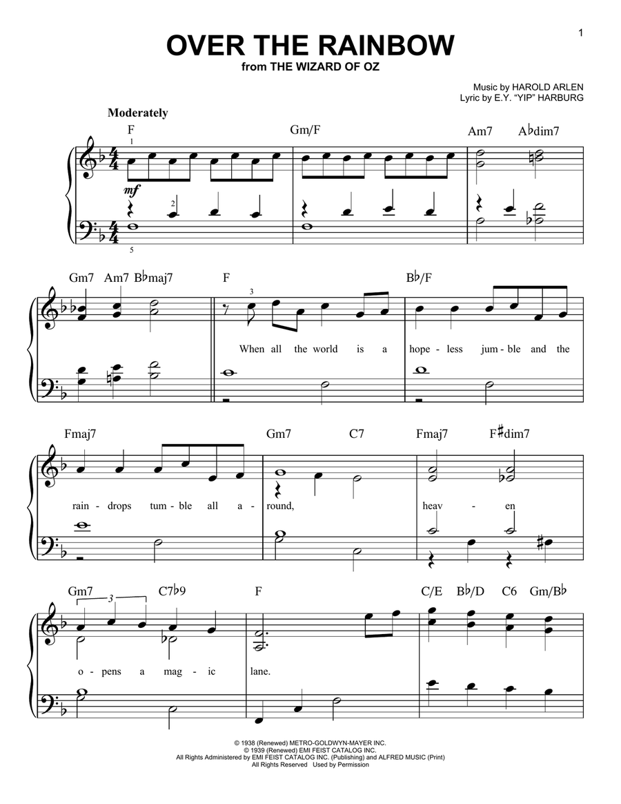 Over The Rainbow Over The Rainbow Easy Piano scores gallery preview page 1