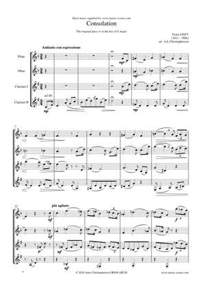 Book cover for Consolation No. 5 in E Major - Wind Quartet (Flute, Oboe, 2 Clarinet)