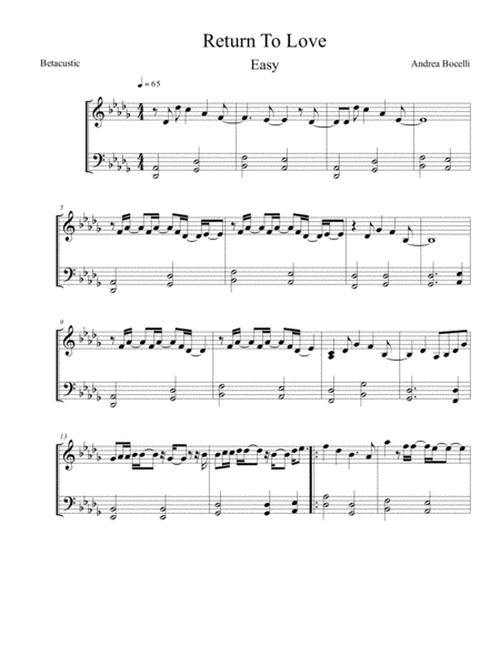Return to love (Andrea Bocelli) - Matteo Curallo (Sheet Music Easy Piano)
