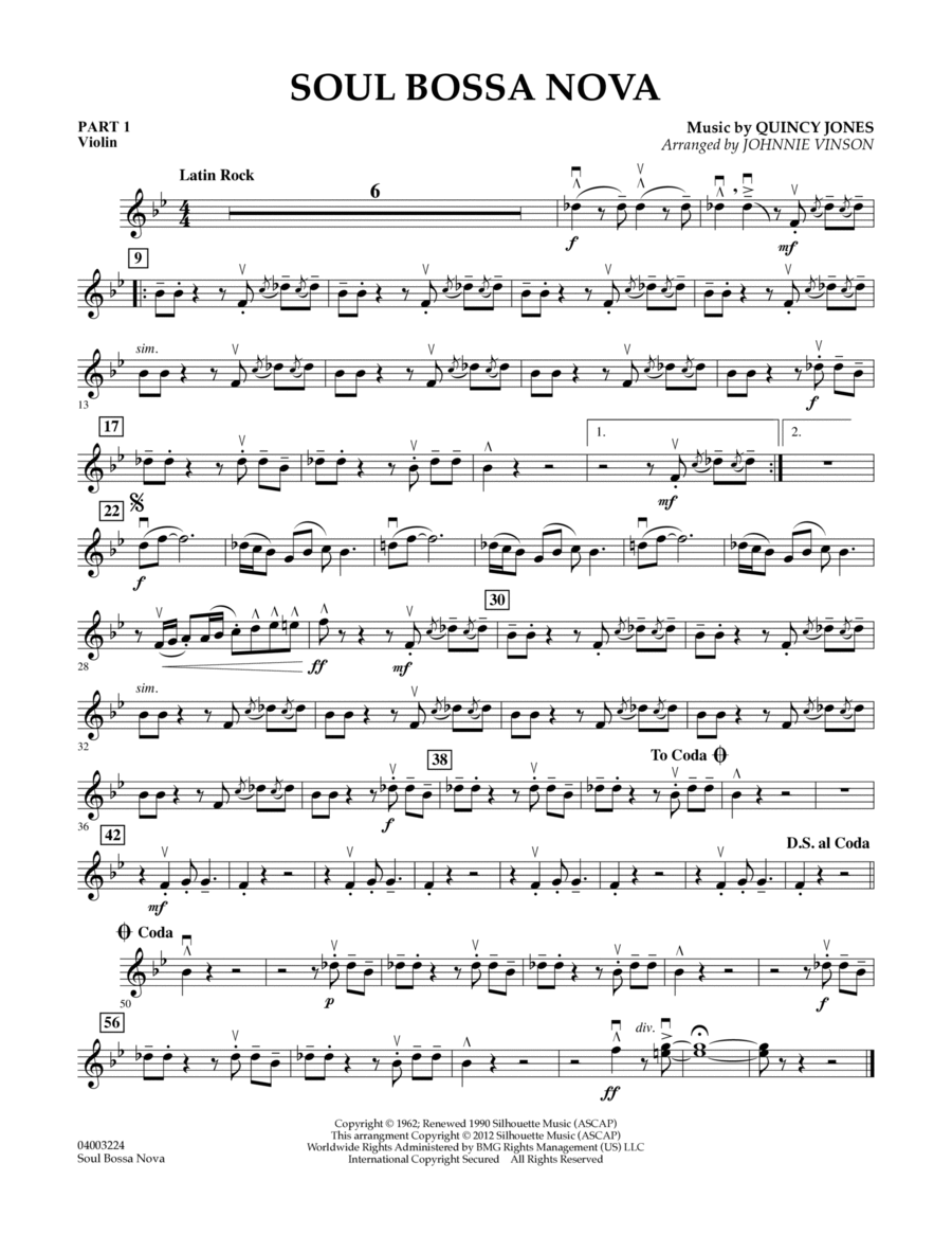 Soul Bossa Nova (arr. Johnnie Vinson) - Pt.1 - Violin Concert Band scores gallery preview page 1