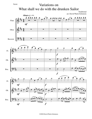 Variations on What shall we do with the drunken sailor for wind trio (flute, oboe, bassoon)
