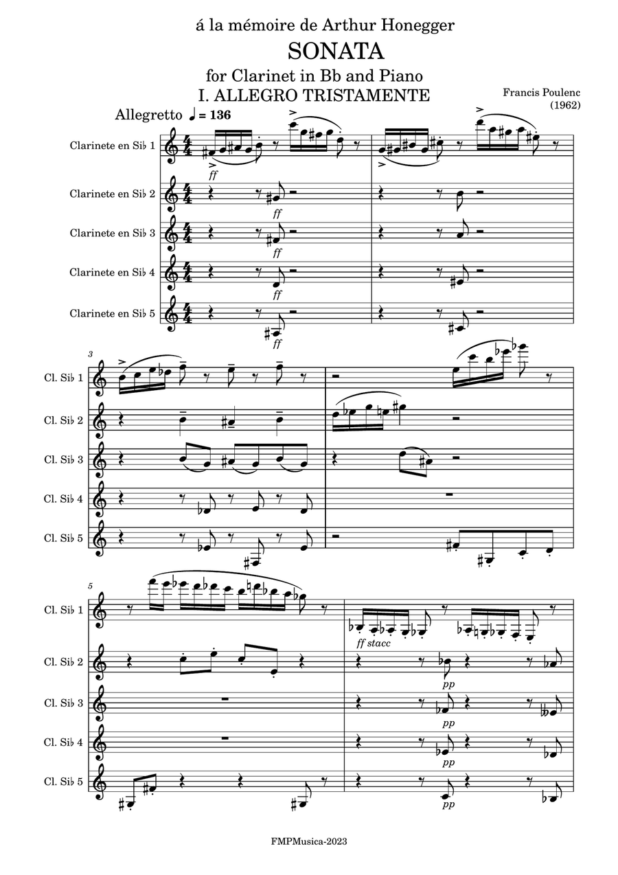 Sonata para clarinete en sib y piano. F. Poulenc Woodwind Quintet scores gallery preview page 1