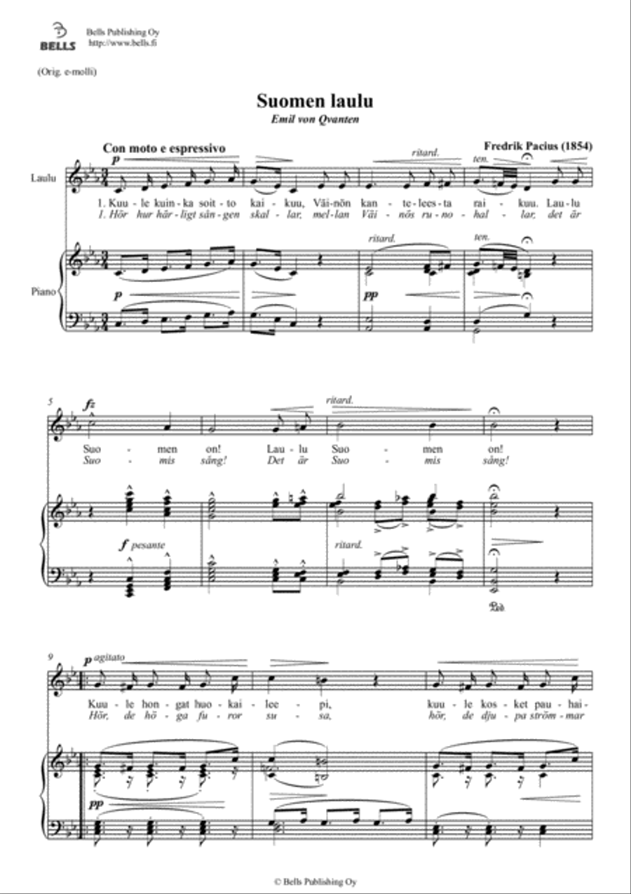 Suomen laulu (C minor) Suomen laulu (C minor) Voice Solo scores gallery preview page 1