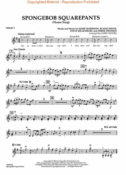 SpongeBob SquarePants (Theme Song) by Blaise Smith String Quartet - Sheet Music
