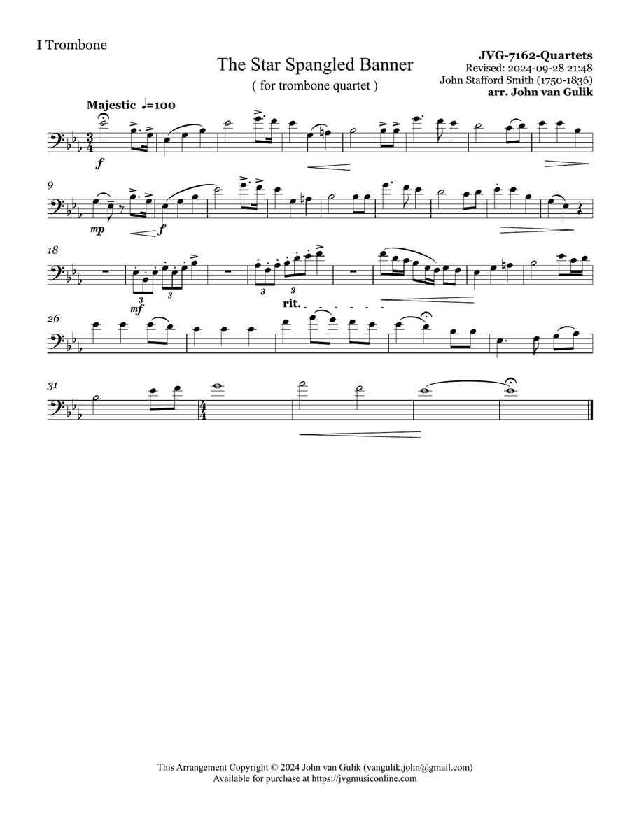 The Star Spangled Banner - trombone quartet Brass Quartet scores gallery preview page 6