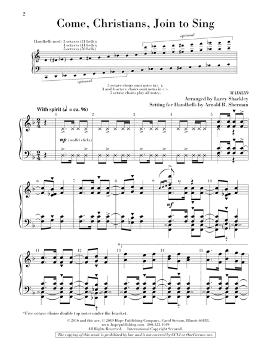 Come, Christians, Join to Sing Handbell Choir scores gallery preview page 2