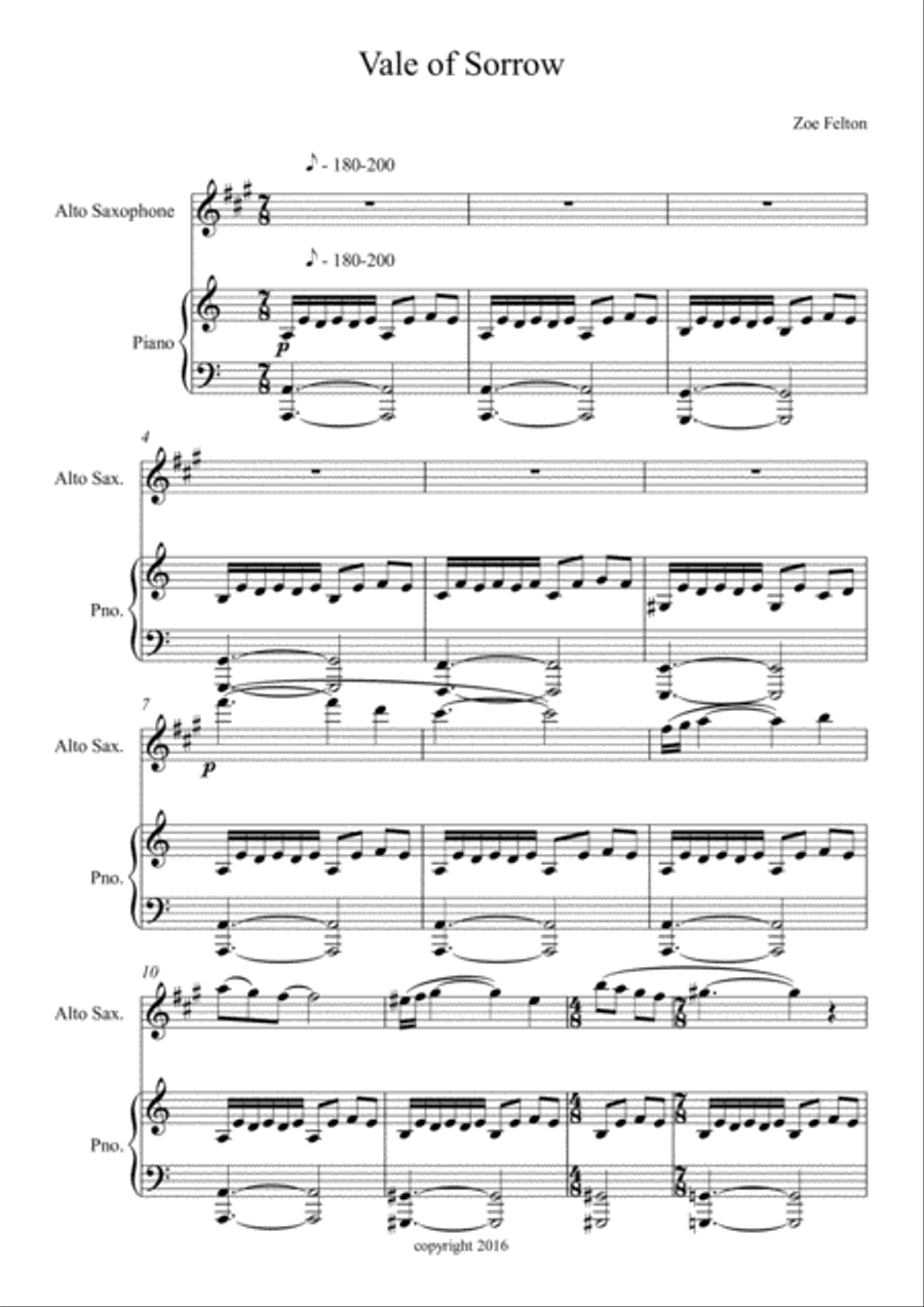 Vale of Sorrow for Alto Saxophone Alto Saxophone scores gallery preview page 1