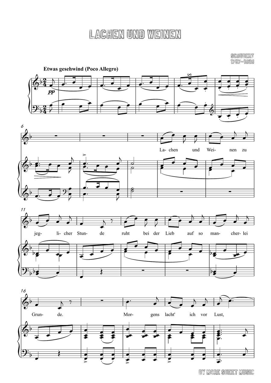 Schubert-Lachen und Weinen in F Major,for voice and piano Piano, Vocal scores gallery preview page 3