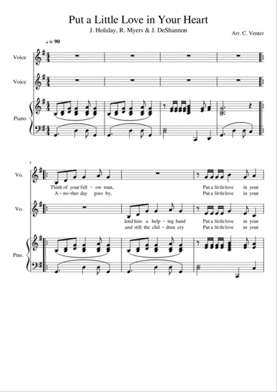 Put a Little Love in your Heart Easy Piano scores gallery preview page 1