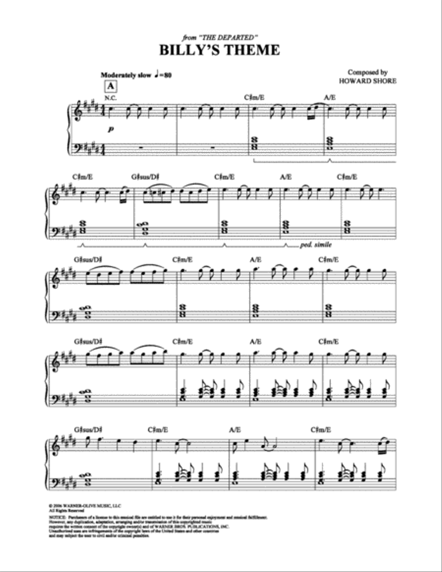 Billy's Theme (from The Departed) Piano Solo scores gallery preview page 1