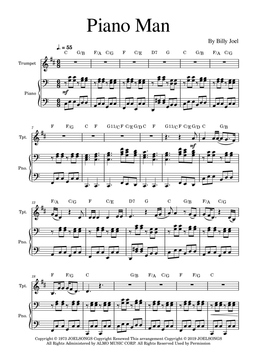 Piano Man Piano Man B-Flat Trumpet scores gallery preview page 1