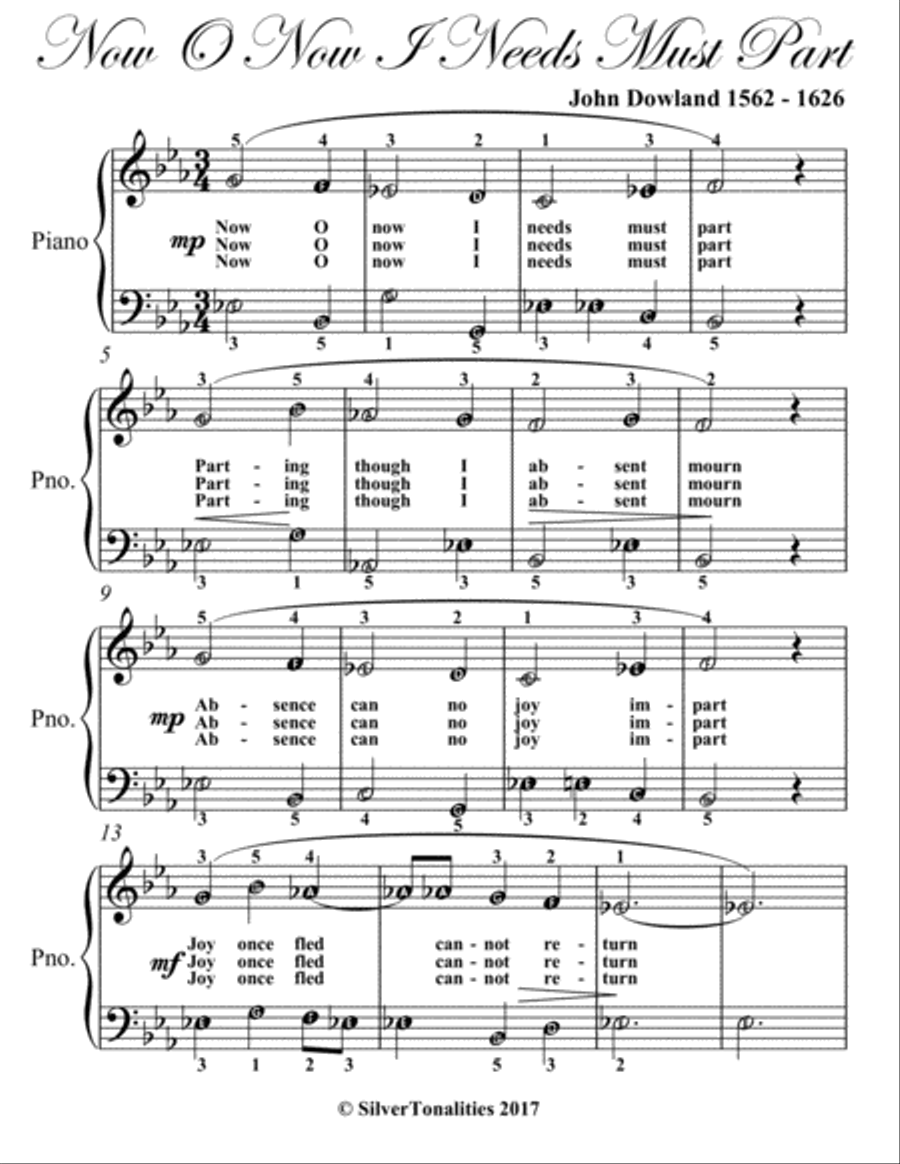 Now O Now I Needs Must Part Easy Piano Sheet Music Easy Piano scores gallery preview page 2