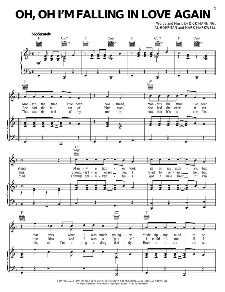 Oh, Oh I'm Falling In Love Again Piano, Vocal, Guitar scores gallery preview page 1