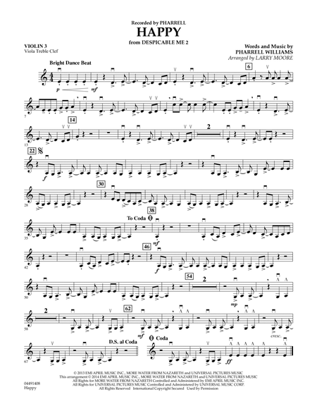 Happy (from Despicable Me 2) - Violin 3 (Viola Treble Clef)