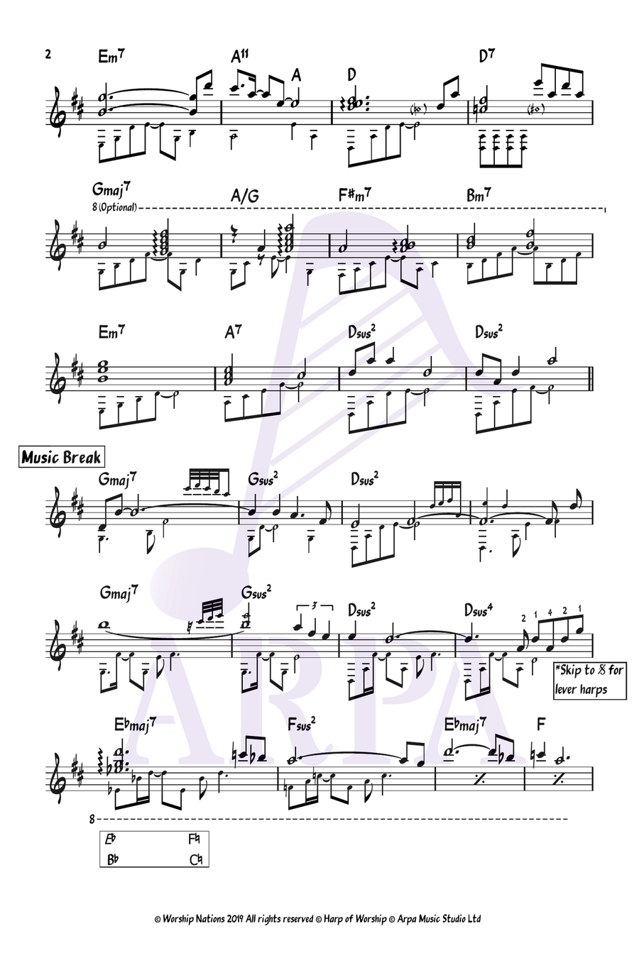[Pedal / Lever Harps] 投靠 by Worship Nations (harp lead sheet 豎琴伴奏) Pedal Harp scores gallery preview page 2