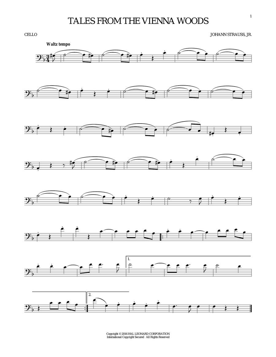 Tales From The Vienna Woods Cello Solo scores gallery preview page 1