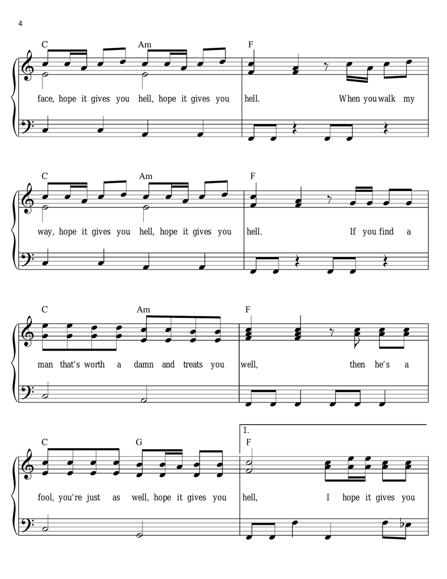 Gives You Hell Easy Piano scores gallery preview page 4