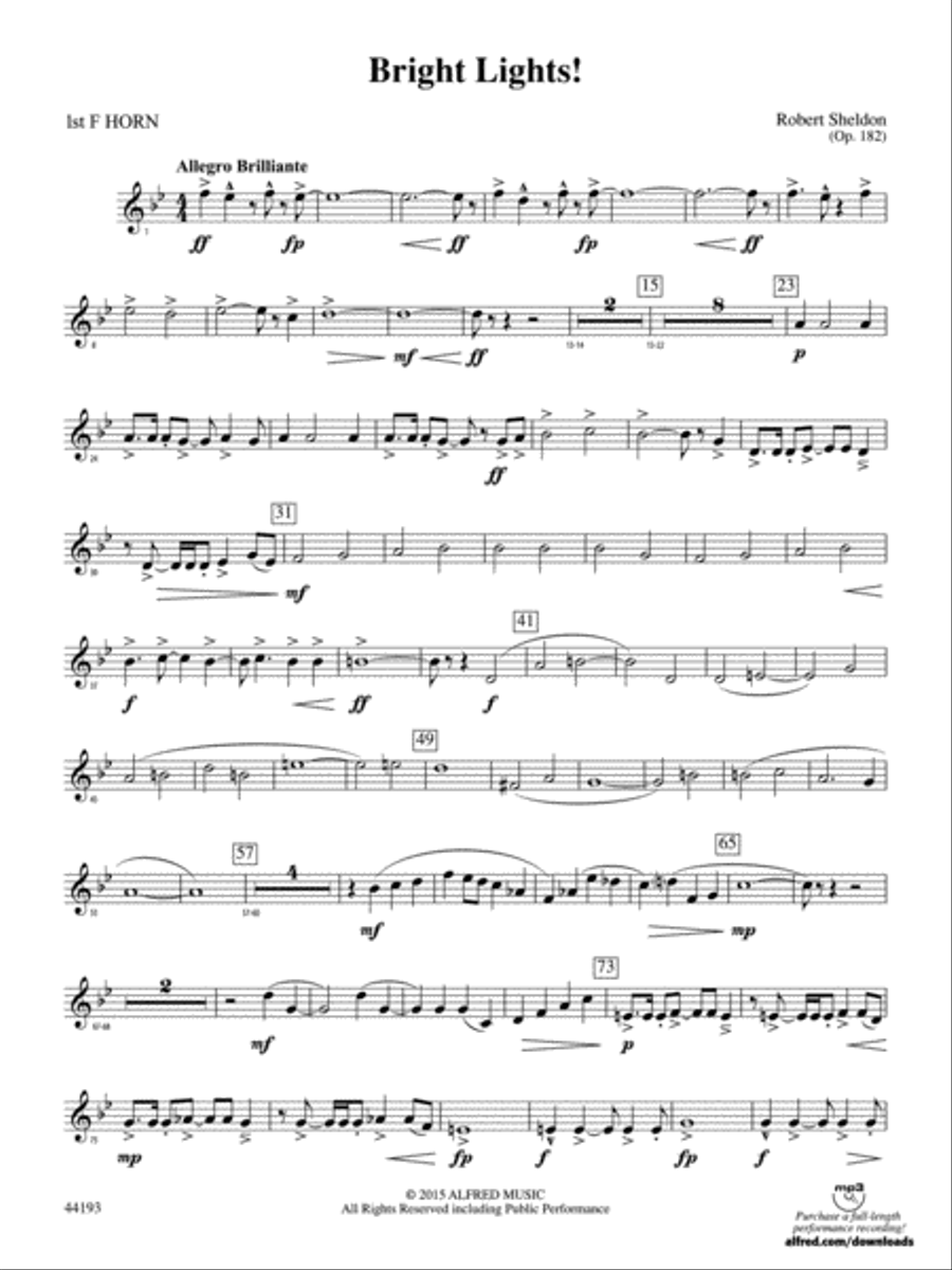Bright Lights!: 1st F Horn Concert Band scores gallery preview page 1