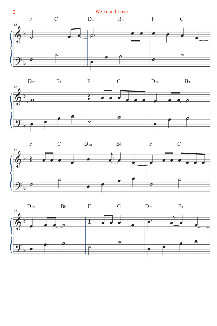 We Found Love Easy Piano scores gallery preview page 2