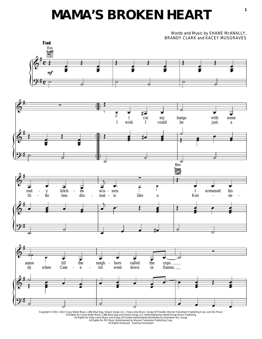Mama's Broken Heart Mama's Broken Heart Piano, Vocal, Guitar scores gallery preview page 1