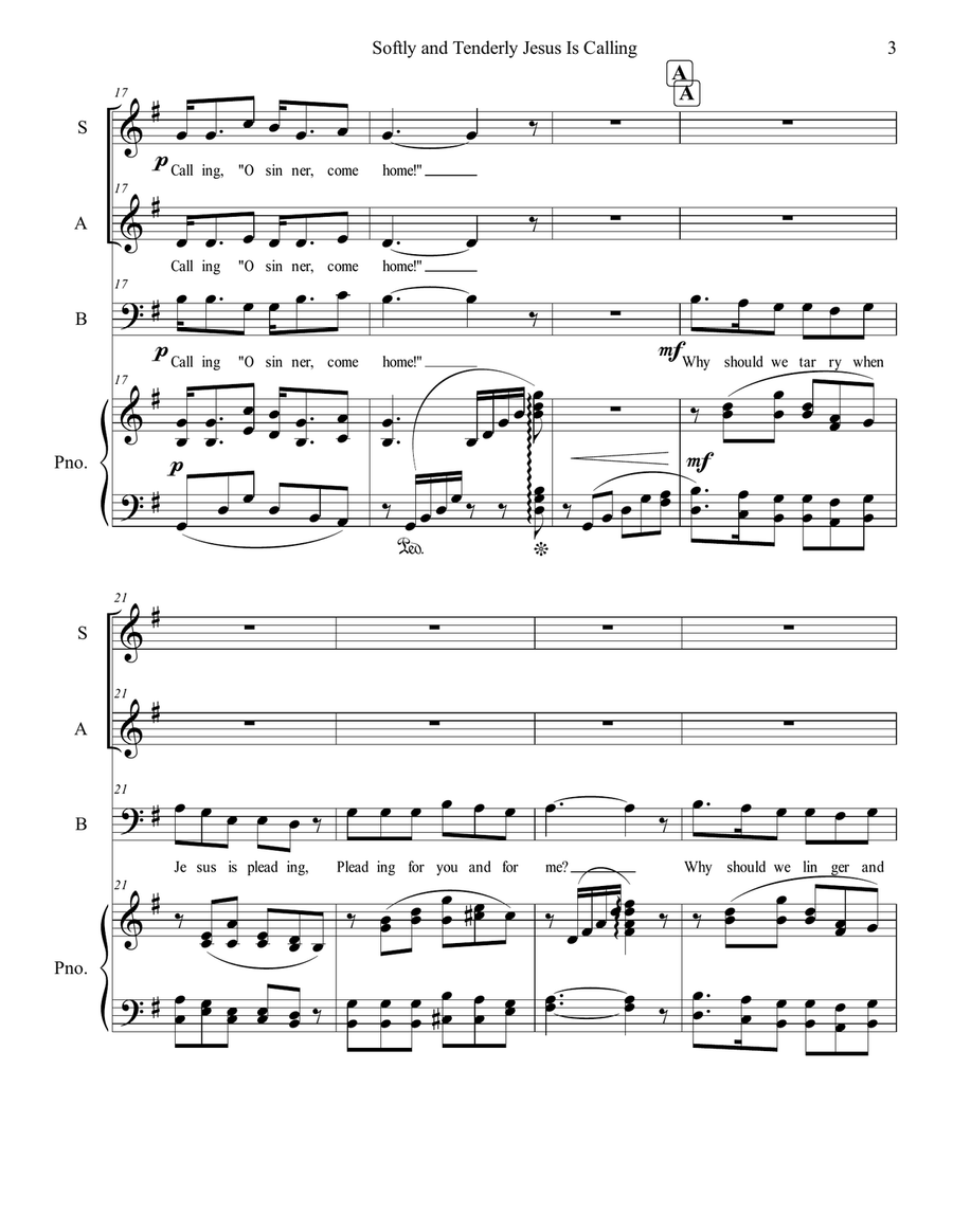 Softly and Tenderly Softly and Tenderly 3-Part scores gallery preview page 3