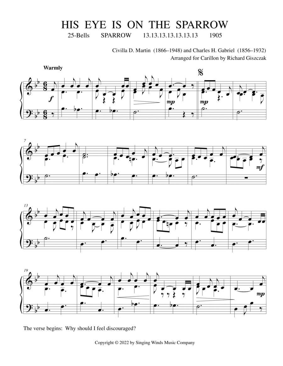 25B. His Eye Is on the Sparrow (SPARROW) Small Ensemble scores gallery preview page 1