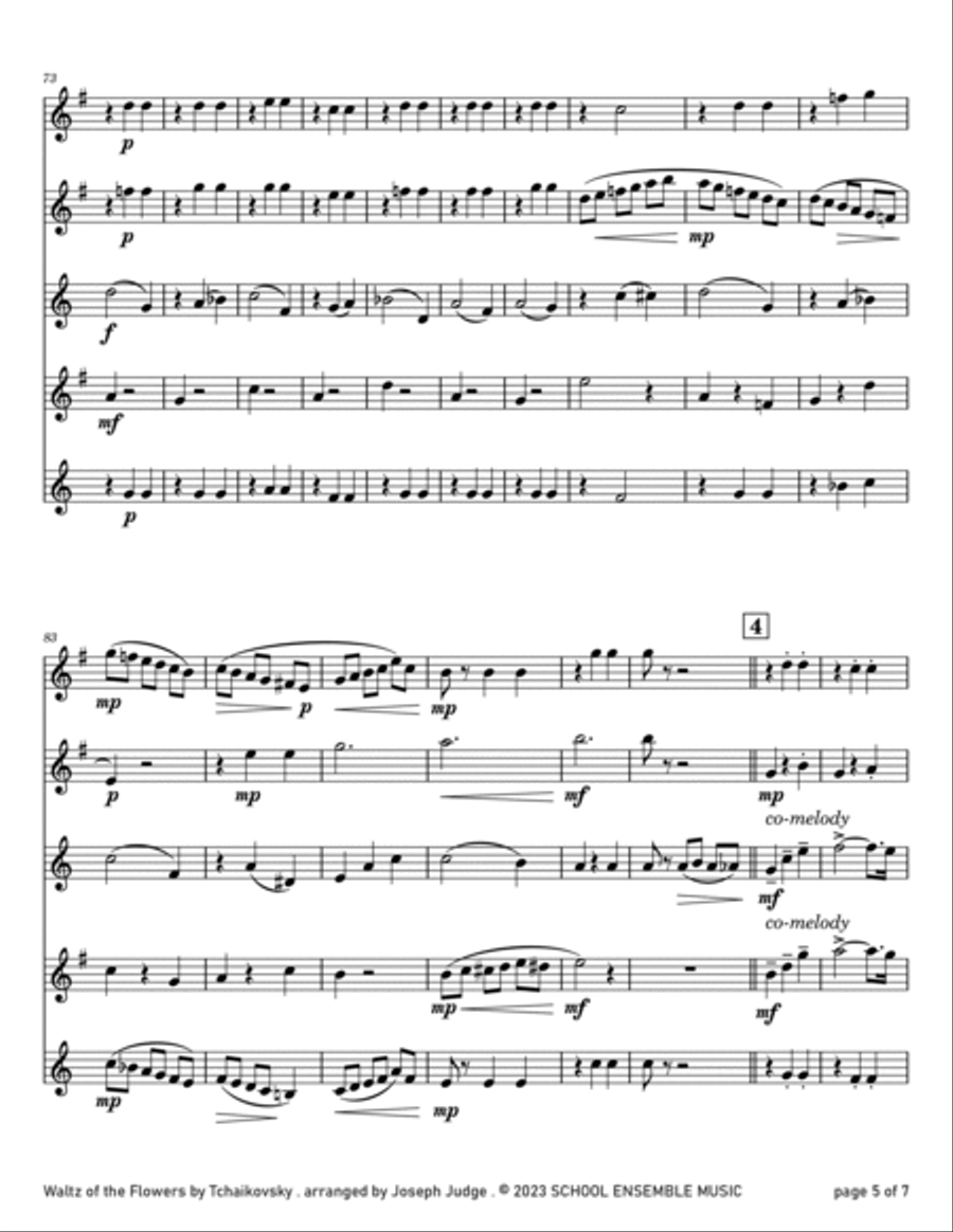 Waltz Of The Flowers by Tchaikovsky for Saxophone Quartet in Schools Saxophone Quartet scores gallery preview page 5