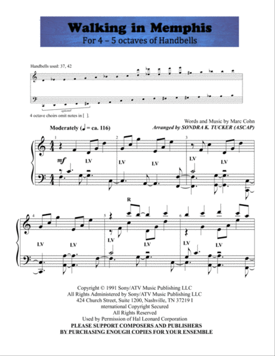 Walking In Memphis Handbell Choir scores gallery preview page 1