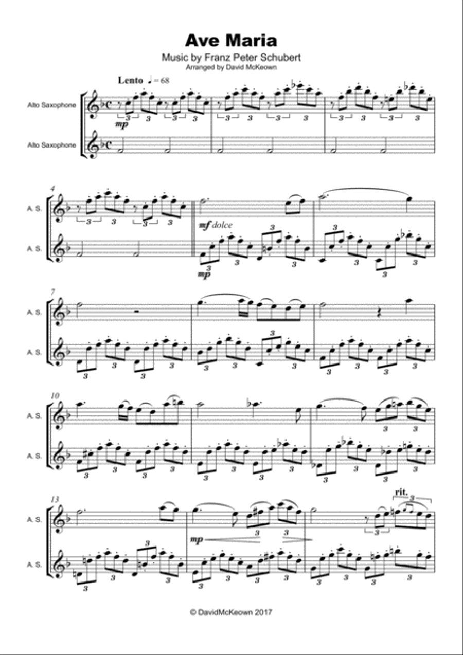 Ave Maria by Franz Schubert, Alto Saxophone Duet Woodwind Duet scores gallery preview page 2