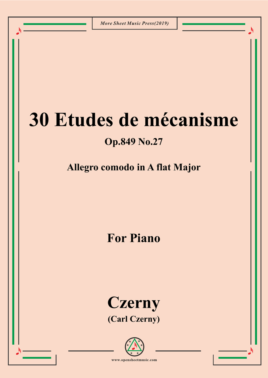 Czerny-30 Etudes de mécanisme,Op.849 No.27,Allegro comodo in A flat Major,for Piano Piano Method scores gallery preview page 1