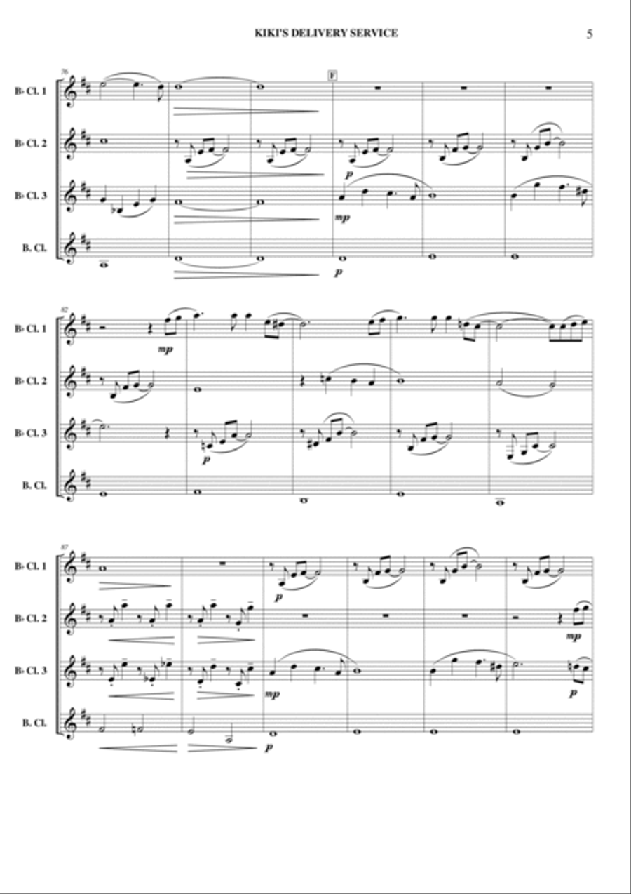 Kiki's Delivery Service (on A Clear Day) Clarinet Quartet scores gallery preview page 6