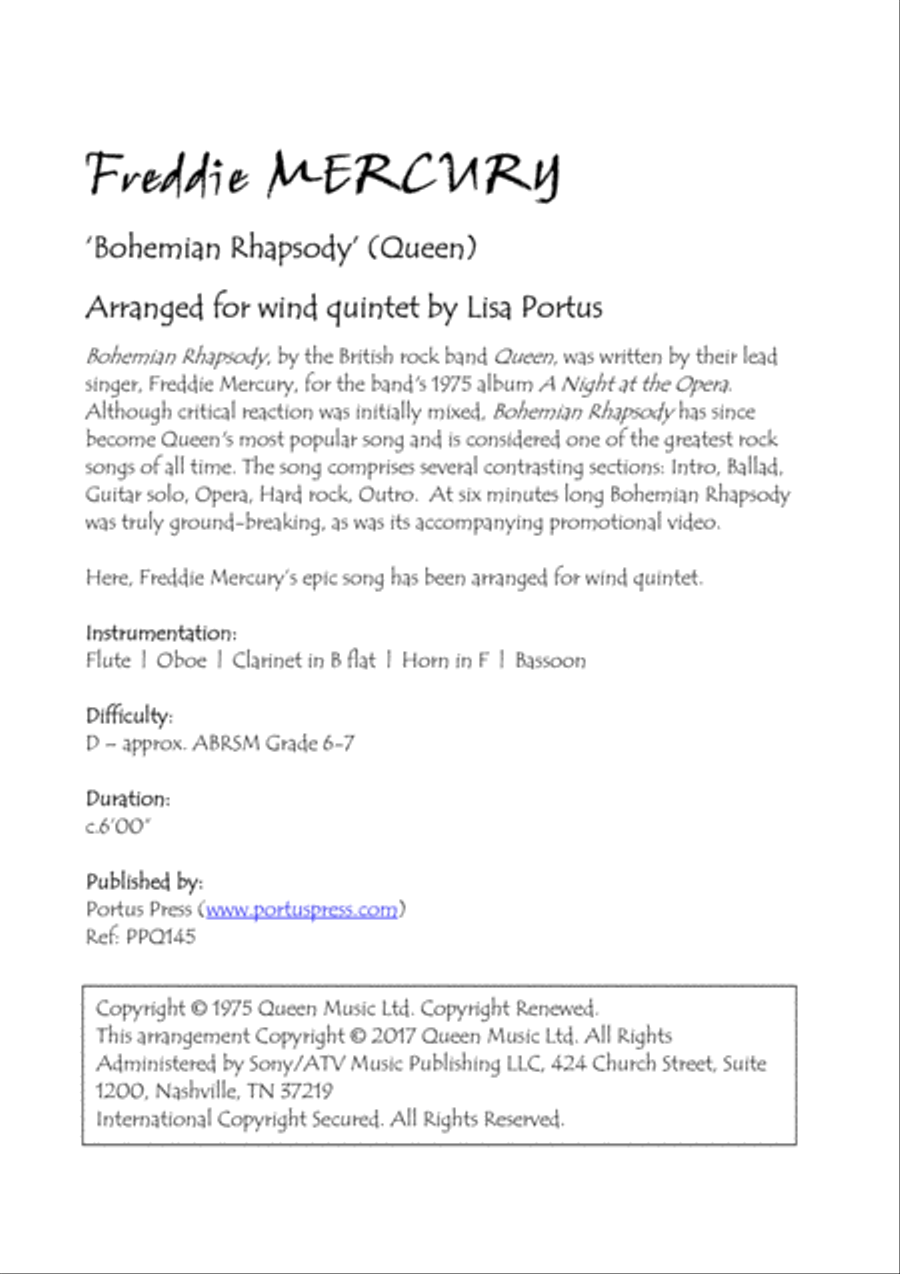 Bohemian Rhapsody Woodwind Quintet scores gallery preview page 2