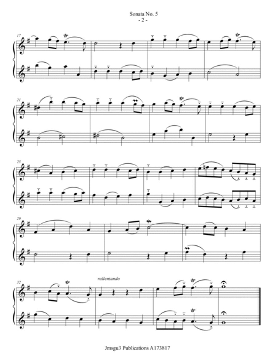 Loeillet: Sonata No. 5 for Alto Flute Duo Flute Duet scores gallery preview page 2