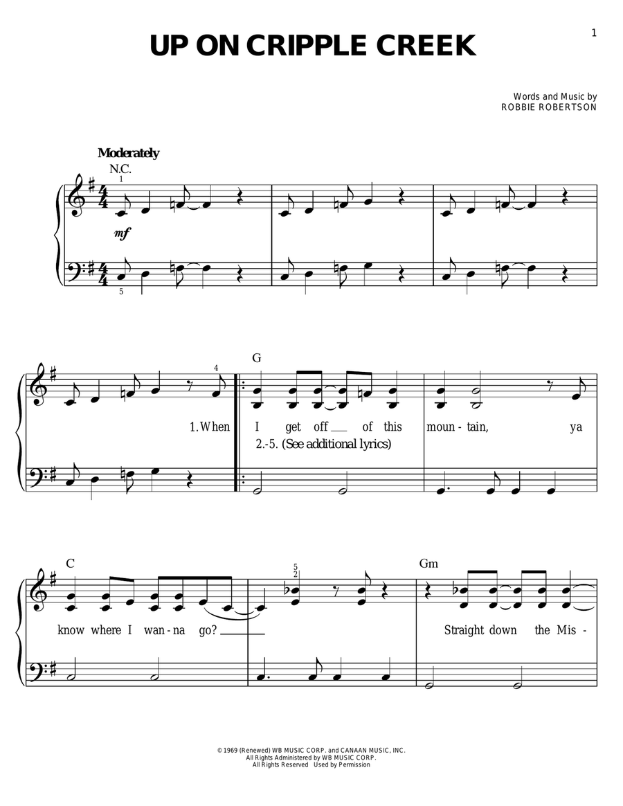 Up On Cripple Creek Easy Piano scores gallery preview page 1