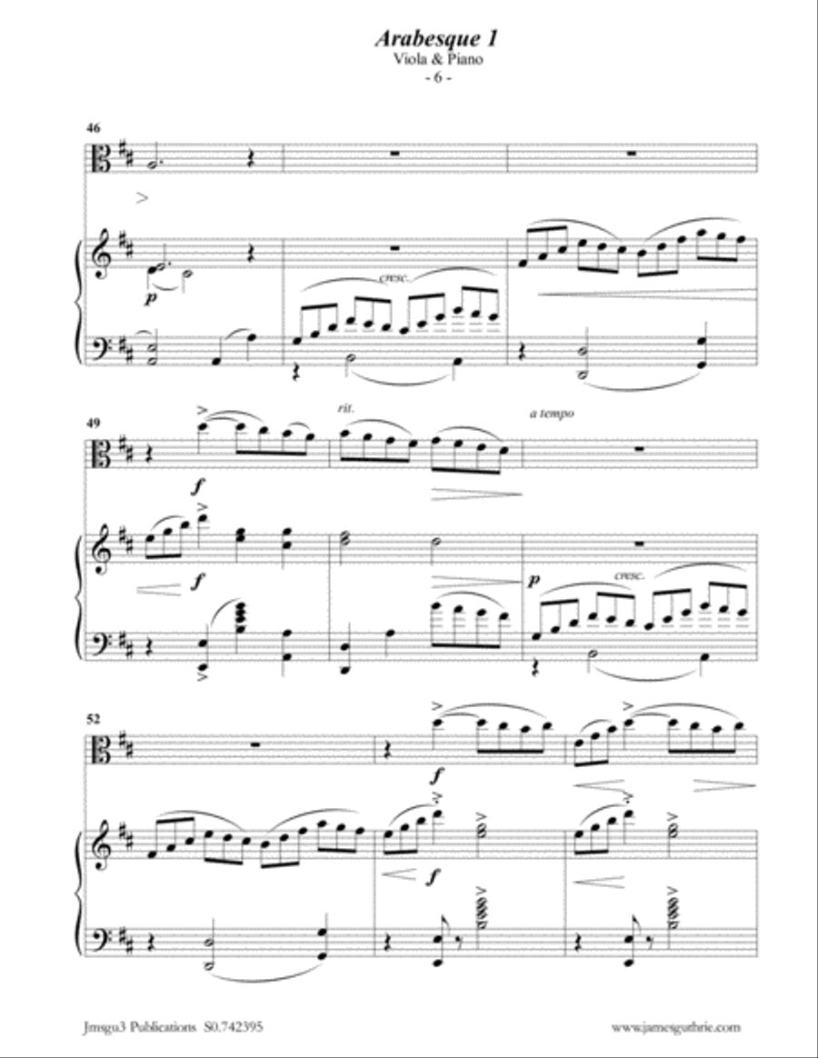 Debussy: Two Arabesques for Viola & Piano Viola scores gallery preview page 6