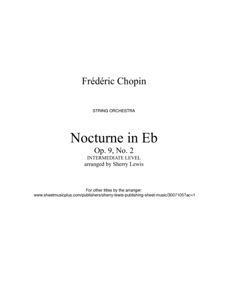 NOCTURNE, Opus 9 no. 2, Chopin, String Orchestra for 2 violins, viola, cello and string bass chords image number null