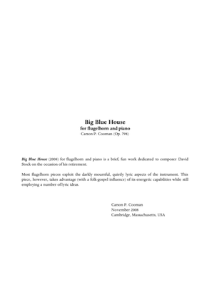 Carson Cooman : Big Blue House (2008) for flugelhorn and piano