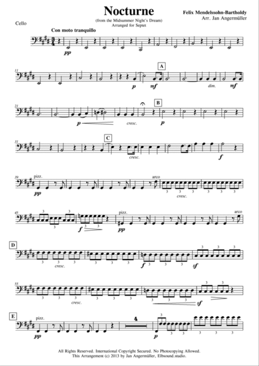 Nocturne for Septet (from Midsummer Night's Dream - StrQrt, Fl, 2Hrns) Chamber Orchestra scores gallery preview page 6